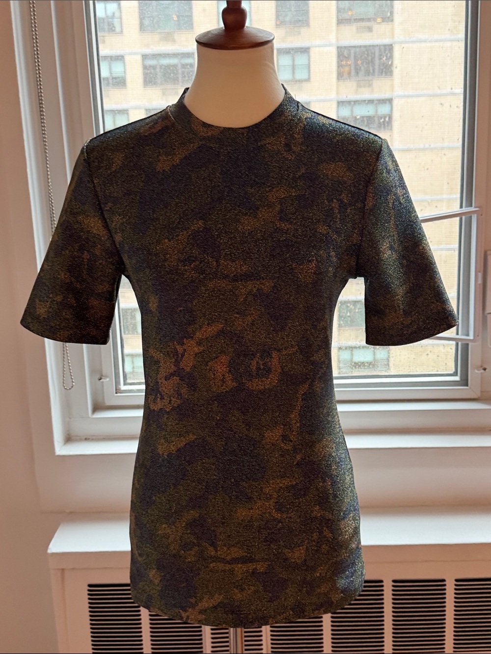 Ganni Metallic Camouflage Knit in Blue, Green, Gold